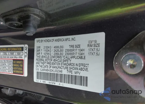 2019 Honda Cr-V Lx z USA, uszkodzony, nr VIN 5J6RW6H30KL002348